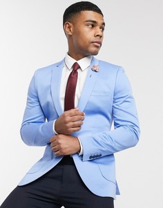 Голубой хлопковый пиджак супероблегающего кроя ASOS DESIGN wedding-Синий