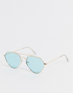 Солнцезащитные очки в золотистой оправе с синими стеклами ASOS DESIGN-Золотой