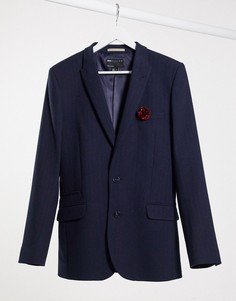 Темно-синий супероблегающий пиджак в ёлочку с добавлением шерсти ASOS DESIGN wedding