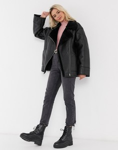 Черная куртка авиатор с искусственным мехом ASOS DESIGN-Черный
