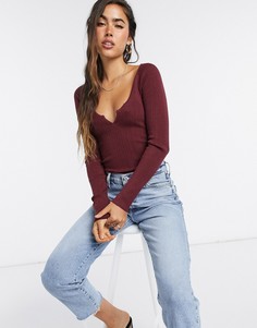 Джемпер в рубчик с V-образным вырезом ASOS DESIGN-Зеленый