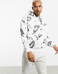 Белый худи со сплошным принтом логотипа Nike Club