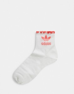 Бело-розовые носки до щиколотки с оборками adidas Originals-Белый
