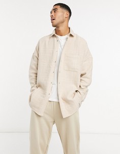 Бежевая oversized-рубашка в клетку на кнопках ASOS DESIGN-Бежевый