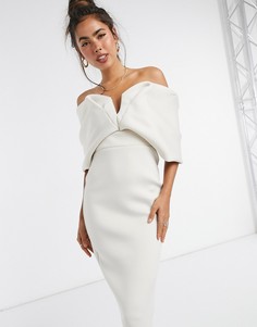 Светло-бежевое платье-футляр миди с вырезом сердечком ASOS DESIGN-Светло-бежевый