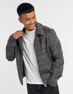 Серая куртка Харрингтон в клетку с добавлением шерсти ASOS DESIGN-Серый