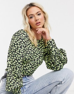 Топ с пышными рукавами и цветочным принтом ASOS DESIGN-Кремовый