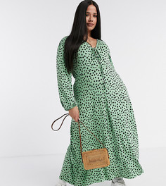 Чайное платье миди в горошек зеленого цвета ASOS DESIGN Curve-Зеленый
