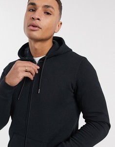 Худи из черного флиса на сквозной молнии с логотипом Emporio Armani-Черный