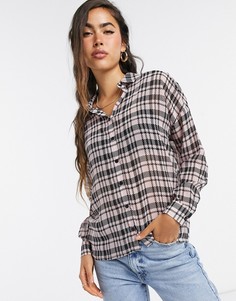 Розовая рубашка с длинными рукавами и принтом "гусиная лапка" ASOS DESIGN-Мульти