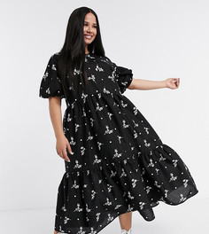 Ярусное платье миди с цветочным принтом ASOS DESIGN Curve-Мульти