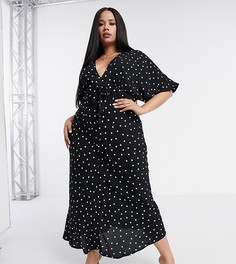 Чайное платье миди в горошек с завязкой ASOS DESIGN Curve-Мульти