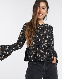 Свободный топ в горошек с длинными рукавами и цветочным принтом ASOS DESIGN-Мульти