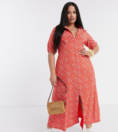 Красное чайное платье миди с цветочным принтом ASOS DESIGN Curve-Красный
