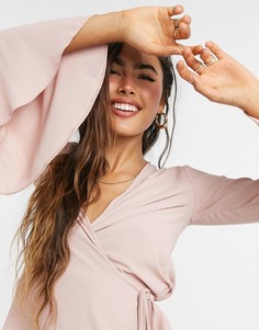 Светло-розовый топ с запахом и рукавами клеш ASOS DESIGN