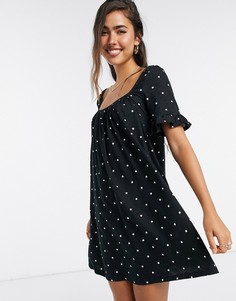 Свободное платье мини в горошек ASOS DESIGN-Черный