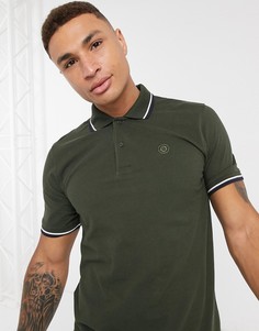 Футболка-поло цвета хаки с контрастной отделкой Jack & Jones Essentials-Зеленый