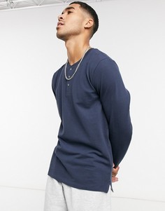 Темно-синий лонгслив с воротом на пуговицах Jack & Jones Essentials