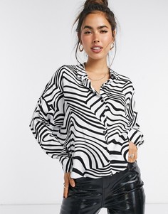 Короткая рубашка с длинными рукавами и принтом ASOS DESIGN-Мульти