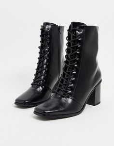Черные ботинки на шнуровке с квадратным носком ASOS DESIGN-Черный