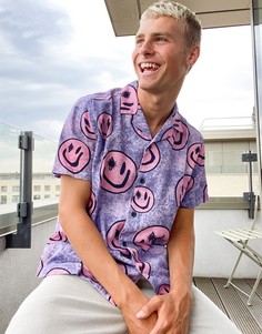 Свободная рубашка с воротником в виде лацканов и эффектом кислотной стирки ASOS DESIGN-Фиолетовый