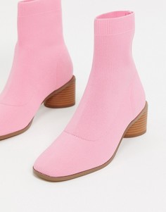 Розовые трикотажные ботильоны на каблуке ASOS DESIGN-Розовый