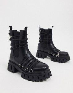 Черные ботинки из веган-кожи с желтыми шнурками Koi Footwear-Черный