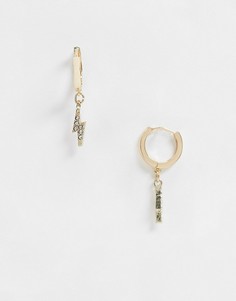 Золотистые серьги-кольца с подвеской в виде молнии и отделкой паве Topshop-Золотой