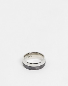 Серебристое стальное кольцо с черной вставкой Icon Brand-Серебряный