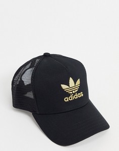 Черная кепка с золотистым логотипом adidas Originals Adicolour-Черный