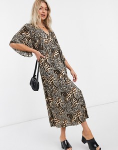 Плиссированное платье с запахом и леопардовым принтом Liquorish-Мульти