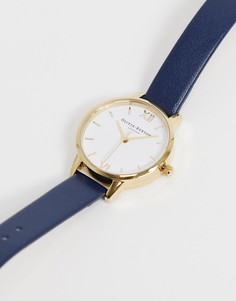 Золотисто-синие часы с кожаным ремешком Olivia Burton-Темно-синий