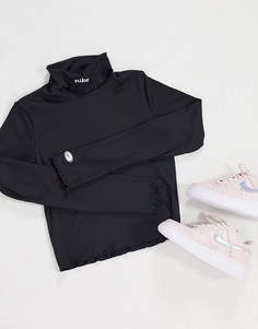 Лонгслив в рубчик с высоким воротником Nike-Черный
