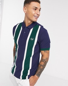 Сине-зеленая футболка-поло в вертикальную полоску Fred Perry-Темно-синий