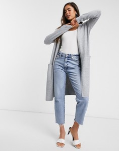 Светло-серый меланжевый длинный кардиган Vero Moda