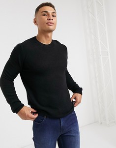 Черный джемпер из овечьей шерсти с круглым вырезом ASOS DESIGN