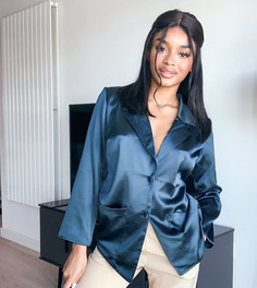 Сине-зеленая атласная блузка ASOS DESIGN Petite-Розовый