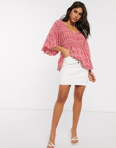 Розовый лонгслив с завязкой и шевронным узором ASOS DESIGN