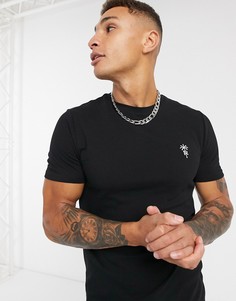 Черная футболка с закругленным краем River Island-Черный