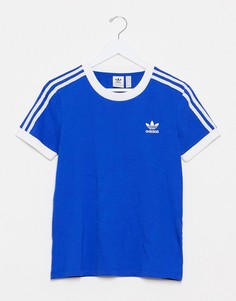 Синяя футболка с тремя полосками adidas Originals-Серый