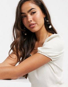 Кремовый топ в рубчик с квадратным вырезом Vero Moda