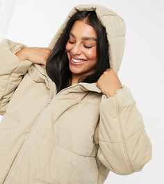 Пуховик цвета капучино ASOS DESIGN Curve-Коричневый