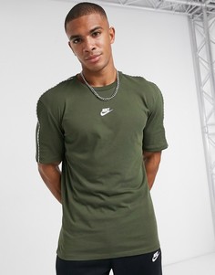 Футболка цвета хаки с фирменной лентой Nike Repeat-Зеленый