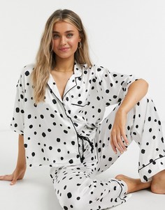 Атласная рубашка от пижамы в горошек ASOS DESIGN-Белый