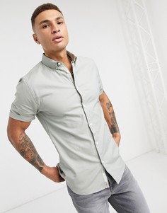 Обтягивающая оксфордская рубашка цвета хаки с короткими рукавами River Island-Зеленый