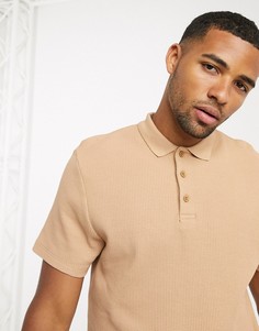 Светло-бежевое плотное поло с вафельной текстурой ASOS DESIGN-Светло-коричневый