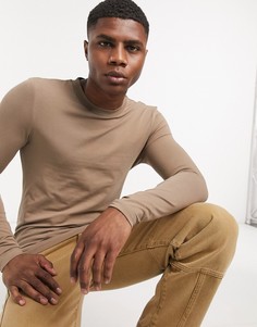 Облегающий лонгслив с круглым вырезом ASOS DESIGN-Коричневый