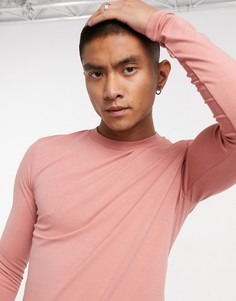 Розовый обтягивающий лонгслив с круглым вырезом ASOS DESIGN