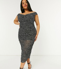 Платье миди в горошек с открытыми плечами ASOS DESIGN Curve-Мульти