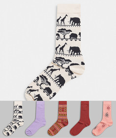 Набор из 5 пар носков до щиколотки с ацтекским рисунком ASOS DESIGN-Мульти